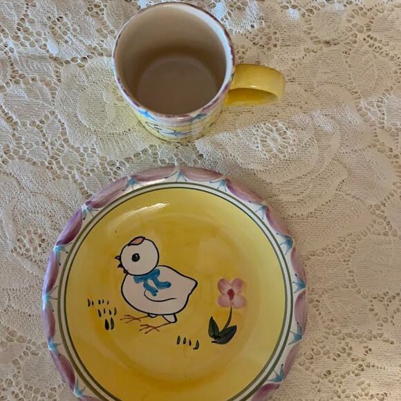 Vintage Hand-Painted World Bazars Ceramic EASTER CHICK Plate and Mug Set - Picture 2 of 8